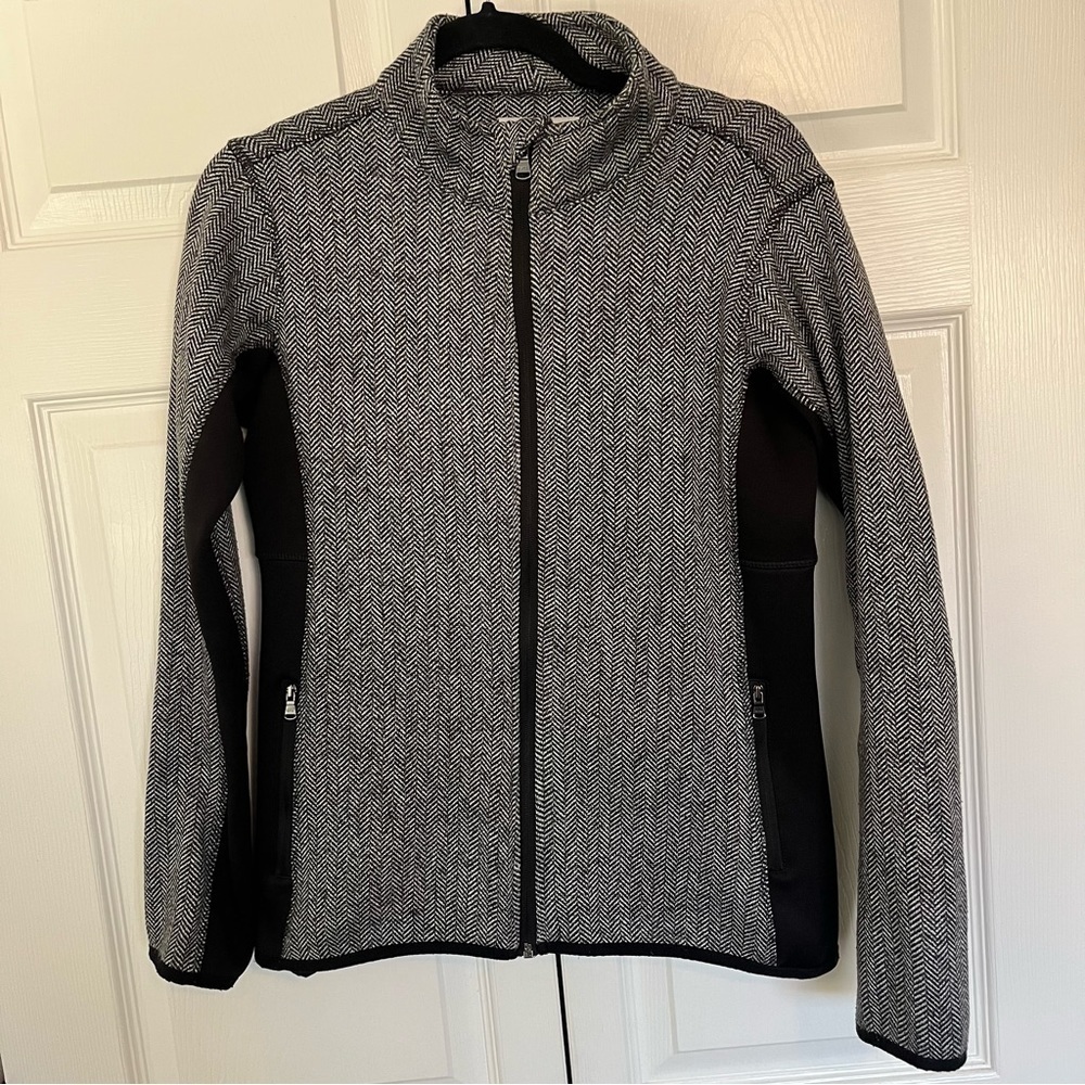 MNY Andrew Marc New York Full Zip Fleece Herringbone Black White Jacket Size S